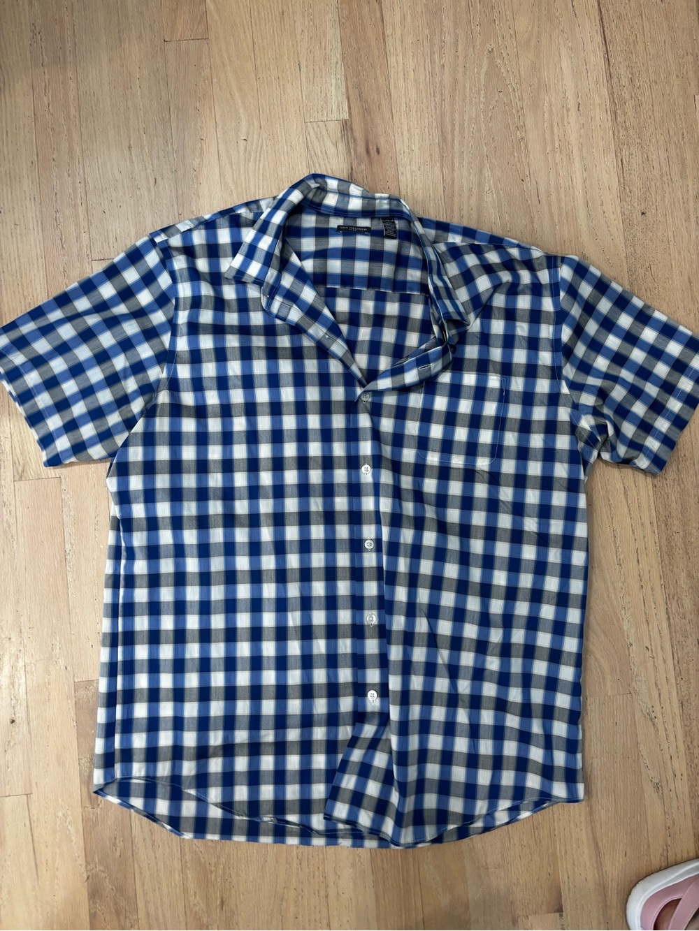 Van Heusen Blue and White Gingham Short Sleeve Button-Down